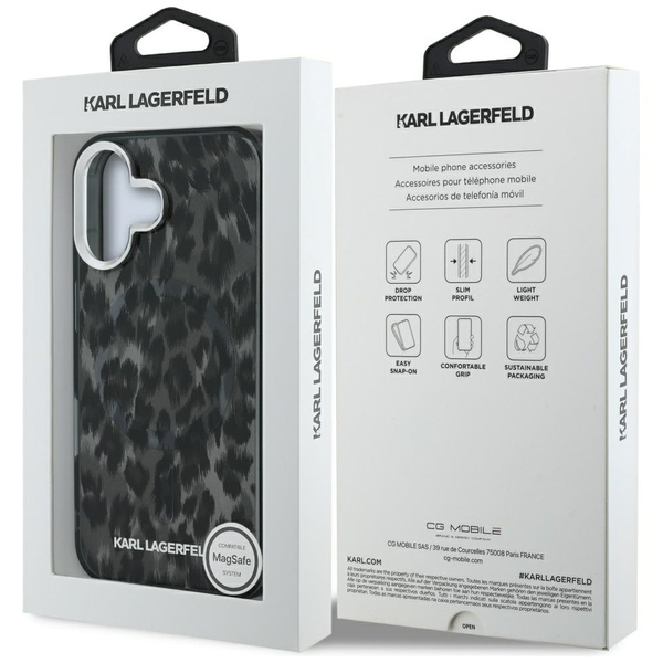 Etui Karl Lagerfeld IML Leopard Pattern  MagSafe do iPhone 16 czarny