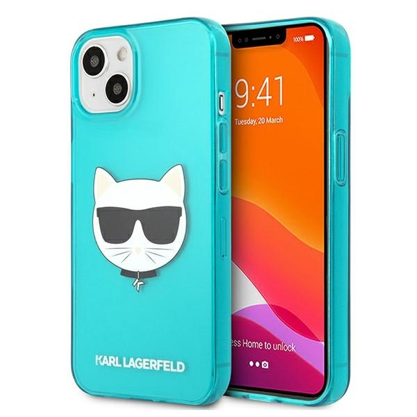 KARL LAGERFELD KLHCP13MCHTRB IPHONE 13 / 14 / 15 6,1" NIEBIESKI/BLUE HARDCASE GLITTER CHOUPETTE FLUO