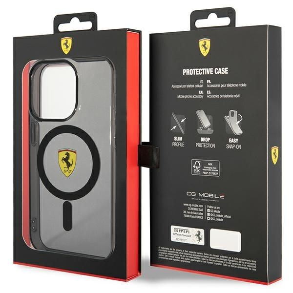 Etui Ferrari Translucent MagSafe na iPhone 14 Pro - czarne