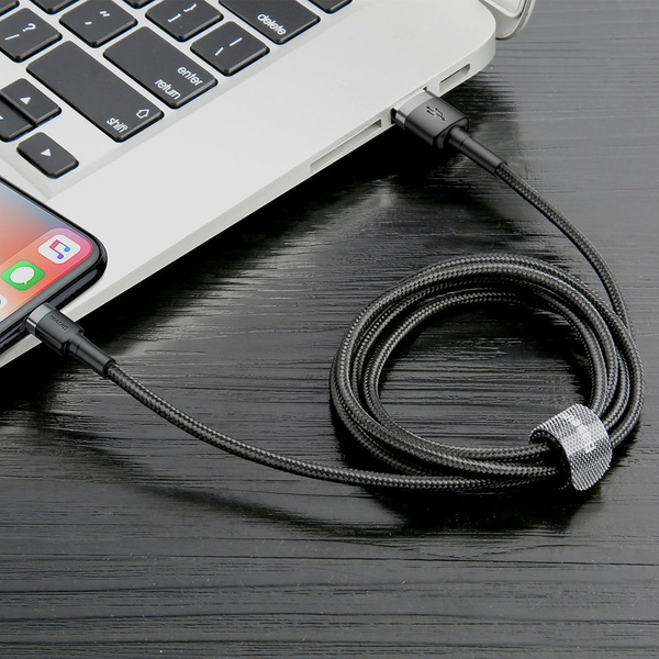 BASEUS CAFULE CABLE DURABLE NYLON BRAIDED WIRE USB / LIGHTNING QC3.0 2A 3M BLACK-GRAY (CALKLF-RG1)