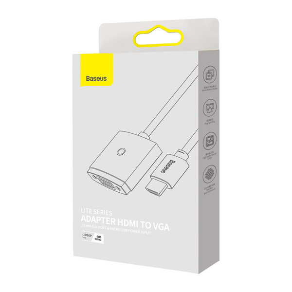 BASEUS LITE SERIES PLUG ADAPTER HDMI TO VGA + MINI JACK 3.5MM / MICRO USB POWER SUPPLY WHITE (WKQX010102)