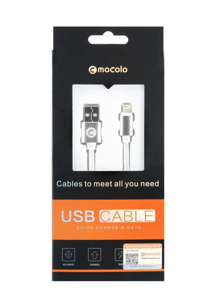 (4959) KABEL USB4 MOCOLO 1M TRWAŁY LIGHTNING SREBRNY