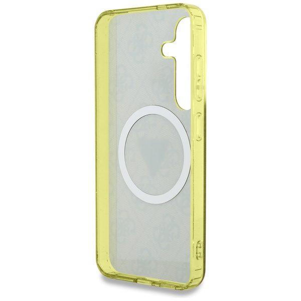 Etui Guess 4G Glitter Triangle Buttons   MagSafe do Samsung Galaxy S25 brązowy