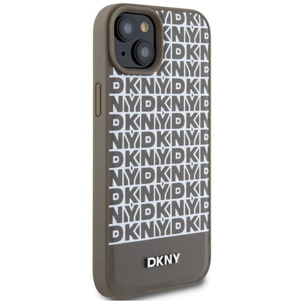 DKNY DKHMP15SPSOSPW iPhone 15 / 14 / 136.1" brązowy/brown hardcase Leather Printed Pattern Metal Logo MagSafe