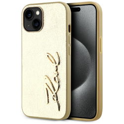 Etui Karl Lagerfeld Wrinkled Metal       Signature do iPhone 15 złoty