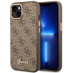 Guess GUHCP14SHG4SHW iPhone 14 / 15 / 13 6.1" brązowy/brown hard case 4G Vintage Gold Logo