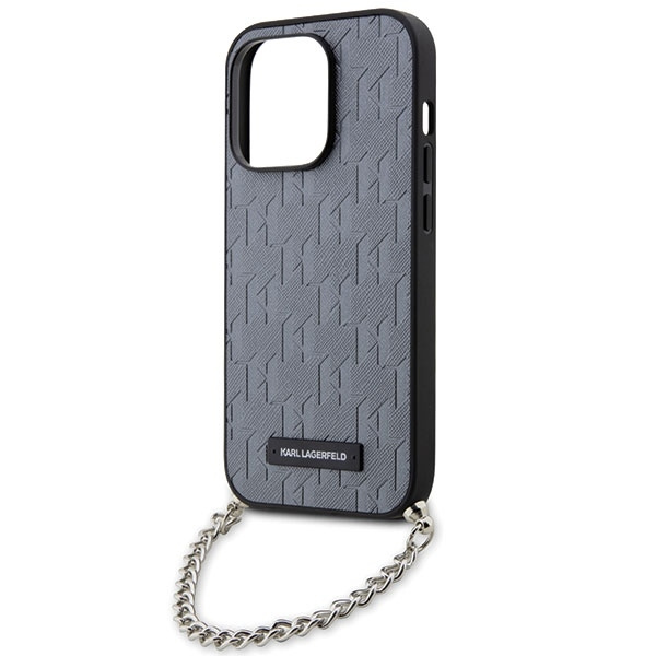 Etui Karl Lagerfeld Saffiano Monogram Chain na iPhone 14 Pro Max - srebrne