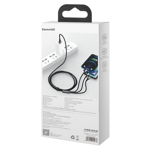 Baseus kabel 3w1 Tungsten USB - micro USB + Lightning + USB-C 1,5m 3,5A czarny