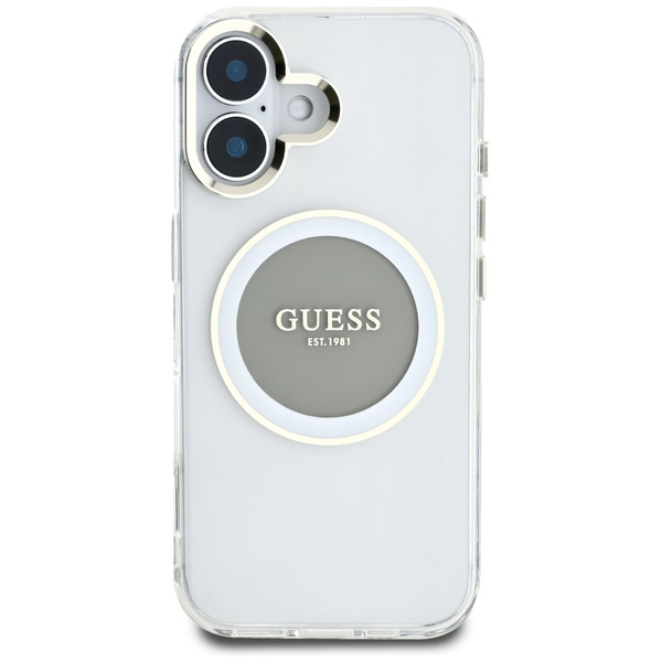 Etui Guess IML Metal Colored Circle      Classic Logo MagSafe do iPhone 16 szary