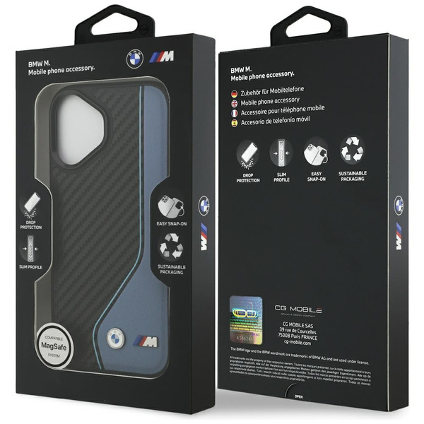 Etui BMW M Carbon Logo MagSafe do iPhone 17 niebieski