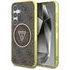 Etui Guess 4G Glitter Triangle Buttons   MagSafe do Samsung Galaxy S25 brązowy