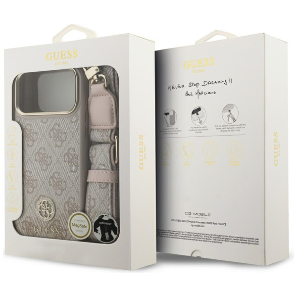 Etui Guess 4G Strass Logo & Big Strap Metal Buttons MagSafe do iPhone 17 Pro Max różowy