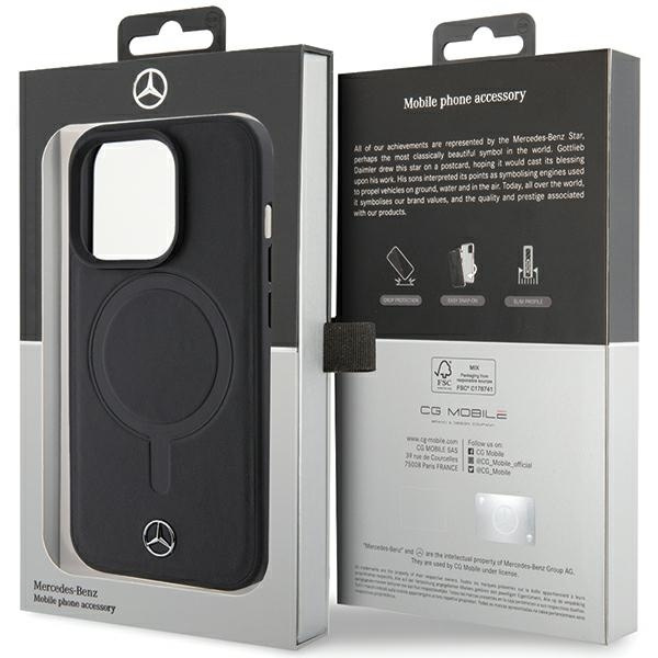 Etui Mercedes Smooth Leather MagSafe do iPhone 15 Pro - czarne