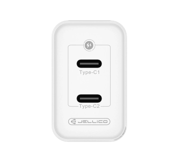 JELLICO ładowarka sieciowa C106 GaN PD 45W 2xUSB-C + kabel USB-C - Lightning Biały