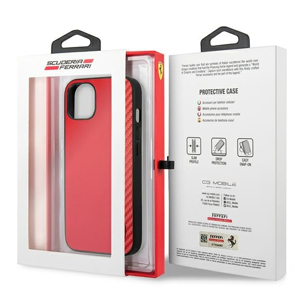 Etui Ferrari On Track Carbon Stripe na iPhone 13 mini - czerwone