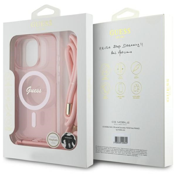 Guess GUHMP16LHCTSGNSP iPhone 16 Pro     6.3" różowy/pink hardcase Crossbody Cord Script MagSafe
