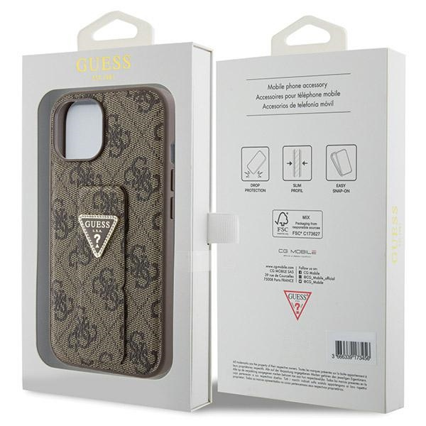Guess GUHCP15SPGS4TDW iPhone 15 / 14 / 13 6.1" brązowy/brown hardcase Grip Stand 4G Triangle Strass