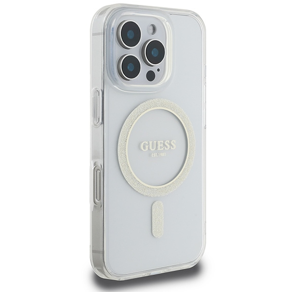 Guess GUHMP16XHFGERET iPhone 16 ProMax 6.9" przeźroczysty/transparent hardcase IML Glitter Circle MagSafe