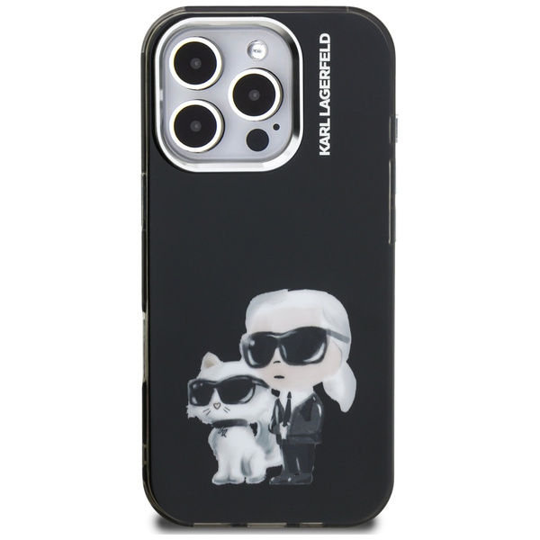 Etui Karl Lagerfeld IML Aquarelle Karl   & Choupette & Logo do iPhone 16 Pro czarny