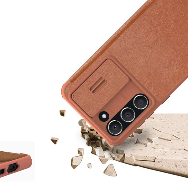 Nillkin Qin Leather Pro Case Case for Samsung Galaxy S23+ Cover with Flip Camera Protector Brown