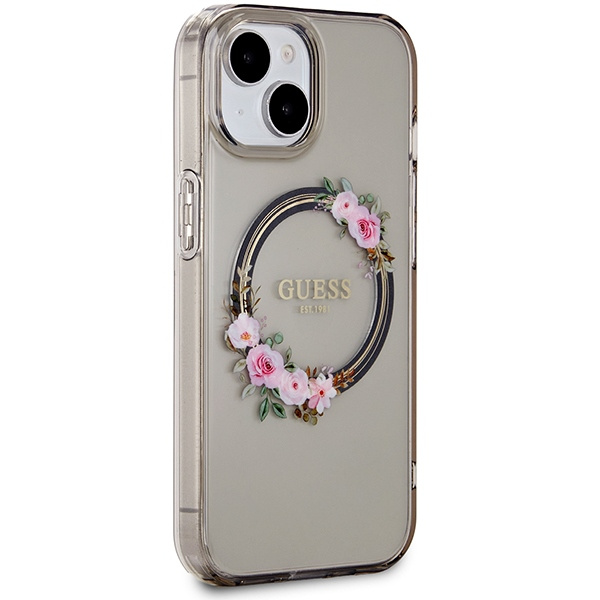 Guess GUHMP15SHFWFCK iPhone 15 / 14 / 136.1" czarny/black hardcase IML Flowers Wreatch MagSafe