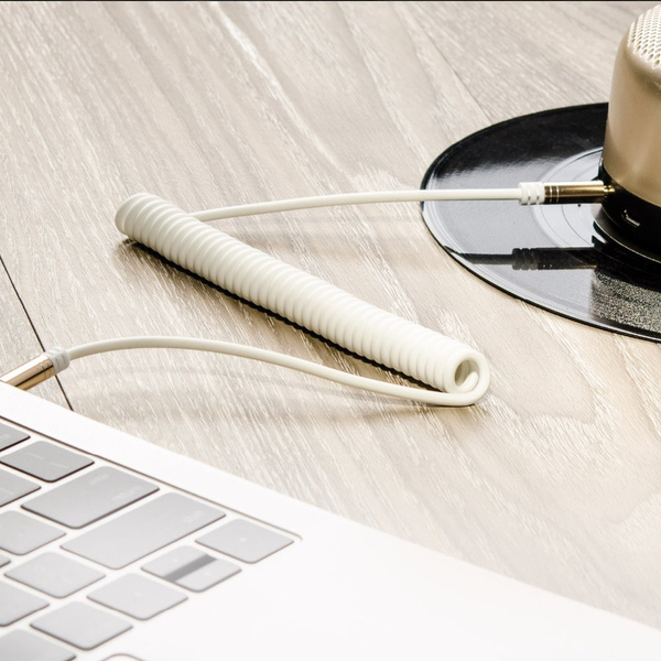 DUDAO LONG STRETCHABLE CABLE AUX MINI JACK 3.5MM SPRING 150CM WHITE (L12 WHITE)