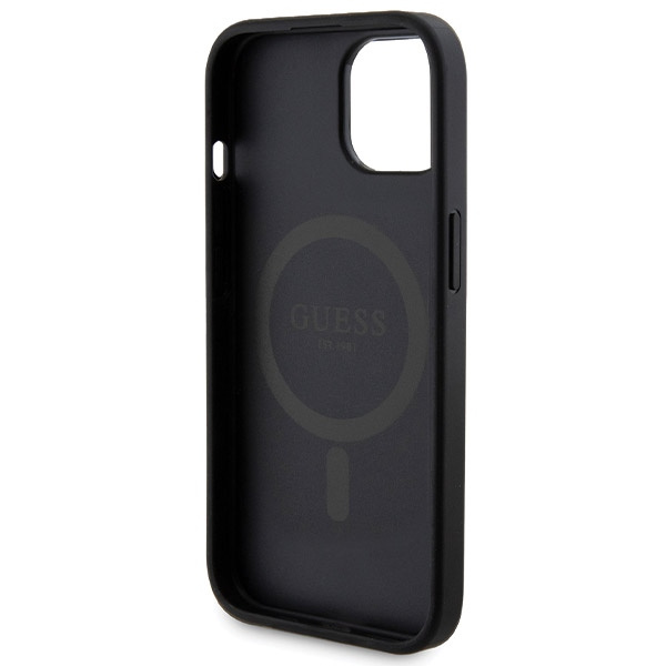 Zestaw Guess GUBPM5P15S4GEMGK iPhone15 6.1" hardcase + Powerbank 5000mAh MagSafe czarny/black 4G Metal Logo