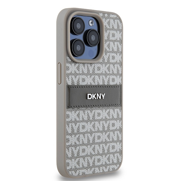 DKNY DKHCP15LPRTHSLE iPhone 15 Pro6.1" beżowy/beige hardcase Leather Mono Stripe & Metal Logo