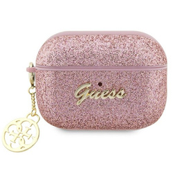 Guess GUAP2GLGSHP AirPods Pro 2(2022/2023) cover różowy/pink Glitter Flake 4G Charm