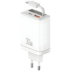 Ładowarka sieciowa USAMS Xiang Series    CC296 30W 1xUSB-C 1xUSB-A + kabel USB-C biały