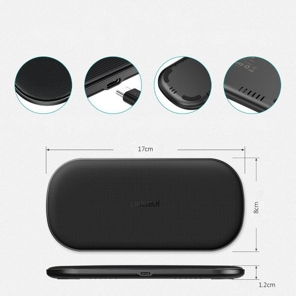 CHOETECH 2IN1 QI WIRELESS CHARGER FOR AIRPODS 2 PHONE / EARPHONE WITH 5 CHARGING COILS BLACK (T535-S (H))