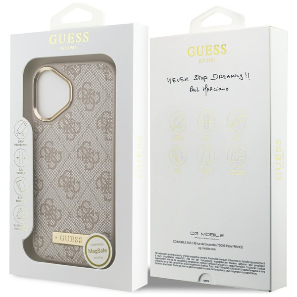 Etui Guess 4G Logo Plate MagSafe do      iPhone 17 różowy