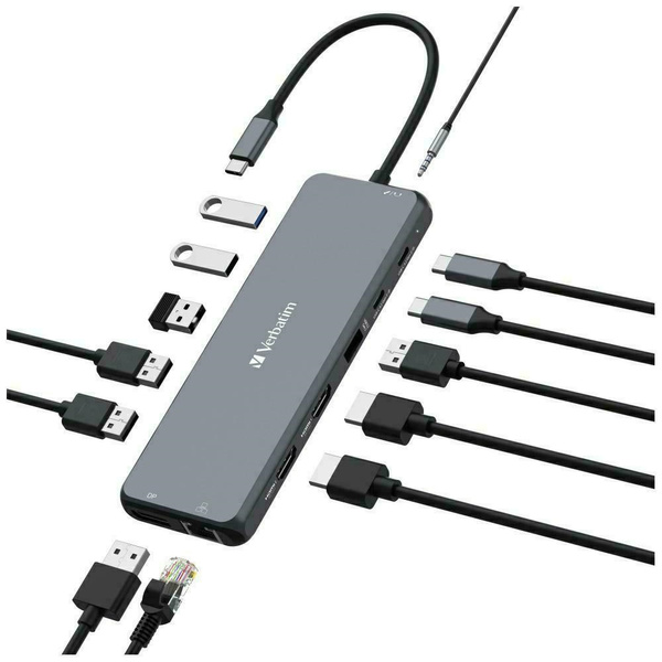 Verbatim Adapter Hub USB-C - 2xHDMI/DP/  Eternet/6xUSB-A/Jack 3.5mm/2xUSB-C aluminiowy/aluminum 32153
