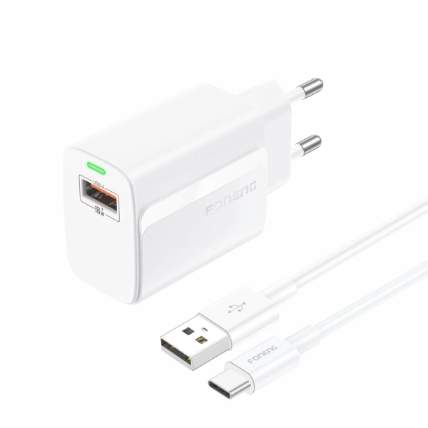 FONENG ładowarka sieciowa EU64 18W 1xUSB QC3.0 + kabel USB-C Biały