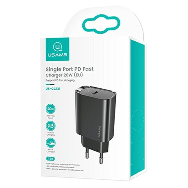 USAMS Ład. siec. 1xUSB-C T39 20W(only head) PD3.0 Fast Charging czarny/black CC131TC01 (US-CC131)