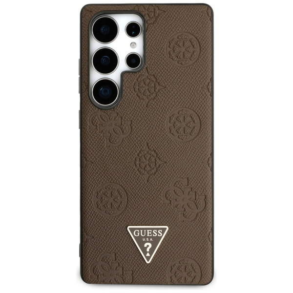 Etui Guess Grained Hot Stamp Peony       Pattern Triangle Logo MagSafe do Samsung Galaxy S25 Ultra brązowy