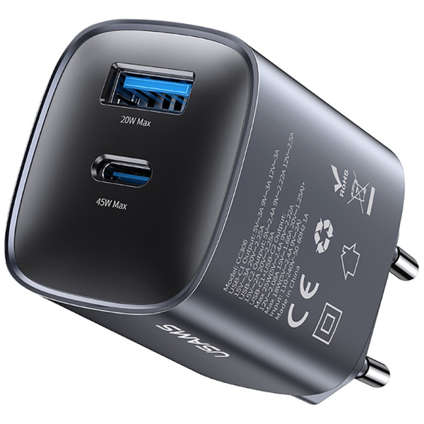 Ładowarka sieciowa USAMS CC290 T66 45W   GaN 1xUSB-A 1xUSB-C tarnish