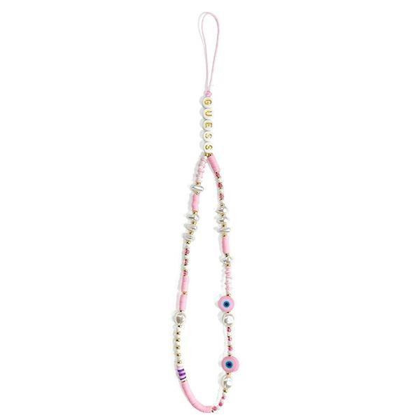 Guess zawieszka GUSTSHPP Phone Strapróżowy/pink Beads Shell
