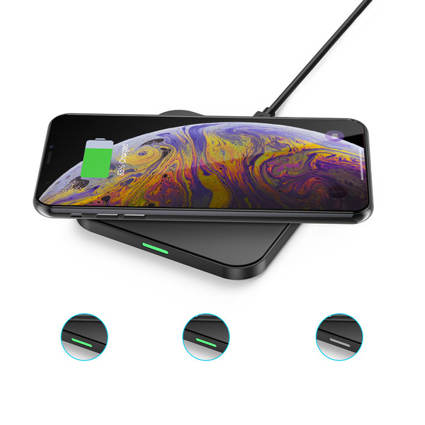 CHOETECH WIRELESS CHARGER KIT QI 10W FOR PHONE EARPHONE BLACK (T511-S) + Q5003 WALL CHARGER EUROPEAN STANDARD WHITE + AB CABLE 1.2M WHITE