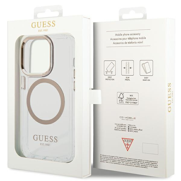 Guess GUHMP15XHTRMD iPhone 15 Pro Max6.7" złoty/gold hard case Metal Outline Magsafe