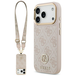Etui Guess 4G Strass Logo & Big Strap    Metal Buttons MagSafe do iPhone 17 Pro różowy
