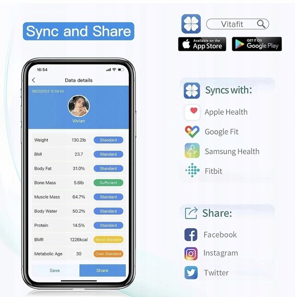 Vitafit VT701 – Inteligentna Waga Łazienkowa Bluetooth z Analizą Składu Ciała