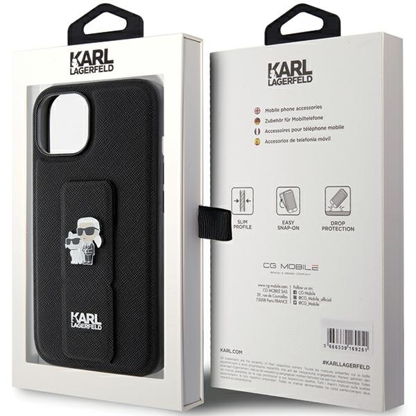 Etui Karl Lagerfeld Gripstand Saffiano Karl&Choupette Pins na iPhone 15 Plus / 14 Plus - czarne