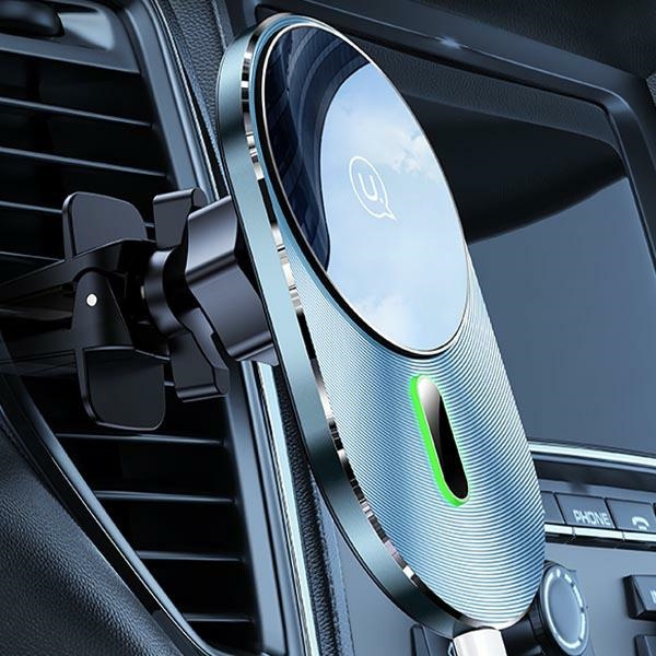 USAMS Uchwyt indukcyjny Magnetic CarWireless Charging 15W do kratki went. szary/grey CD170DZ01 (US-CD170)