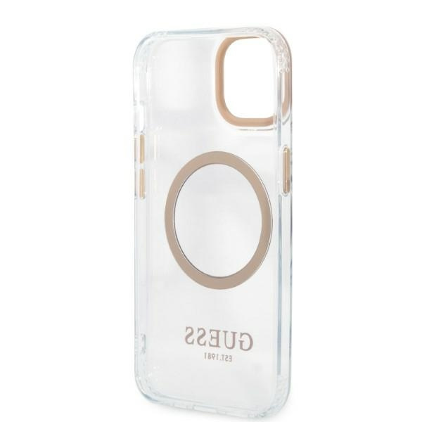 Guess GUHMP13MHTRMD iPhone 13 / 14 / 15 6.1" złoty/gold hard case Metal Outline Magsafe