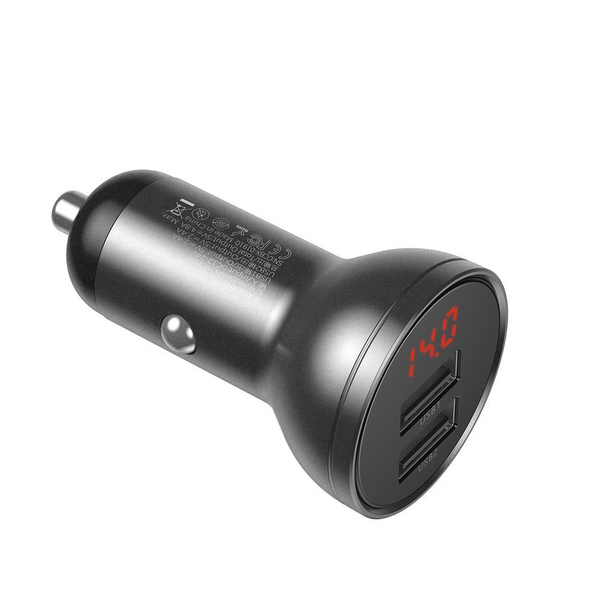 BASEUS CAR CHARGER 2X USB 4.8A 24W WITH LCD GRAY (CCBX-0G)