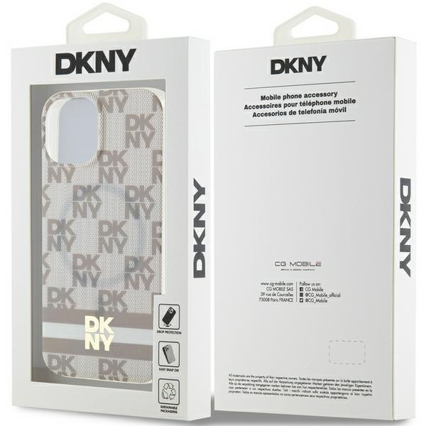 DKNY DKHMP15MHCPTSE iPhone 15 Plus /14 Plus 6.7" beżowy/beige hardcase IML Checkered Mono Pattern & Printed Stripes MagSafe