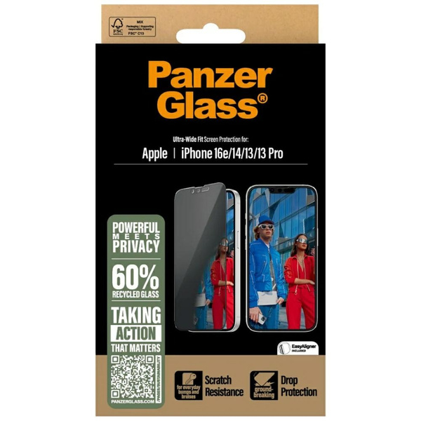 Szkło prywatyzujące PanzerGlass          Ultra-Wide Fit do iPhone 16e/14/13/13 Pro