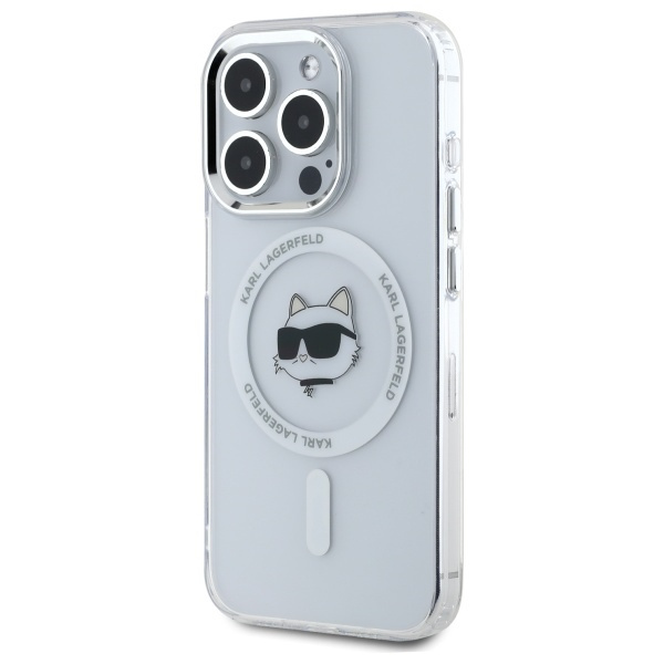 Karl Lagerfeld KLHMP15XHLSCHH iPhone 15   Pro Max 6.7" biały/white hardcase IML Metal Choupette Head MagSafe