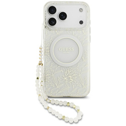Etui Guess IML Flowers Electro Pearl Strap MagSafe do iPhone 17 Pro Max biały